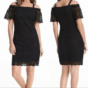White House Black Market | Crochet Overlay Cold Shoulder Black Dress Size 8